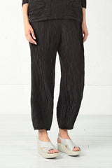 GRIZAS TAPERED BLACK CRINKLED SILK PANTS